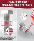 Red thread locker from heavy duty thread locker kit applied to bolt for long-lasting strength.