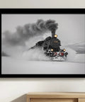 Steam Locomotive In Snow Winter Train Framed Poster Canvas Print For Wall Art Rustic Industrial Aesthetic Dope Rail Scene
