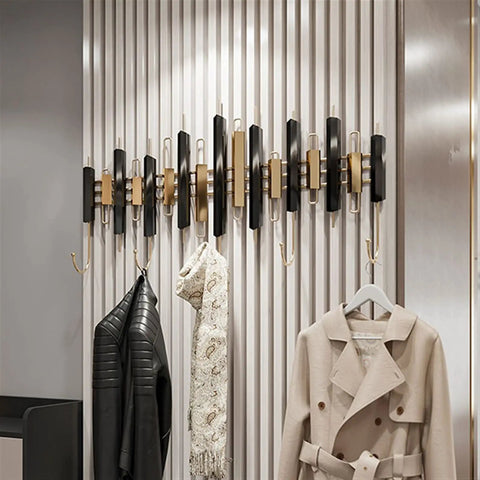 Slay Your Entryway With These Heavy Duty Metal Coat Hooks Wall Mounted For Living Room Bedroom Bathroom Closets Creative Multi Hook Design To Hang Coats Hats Purses Backpacks Space Saving Light Luxury That Slaps, features five hooks on a stylish wall-mounted rack.