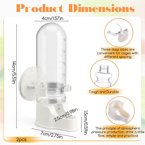 Hassle Free Automatic Bird Water Dispenser With Hanging Cage Mount For Parakeets Plus Small Flocks Featuring Leak Proof Self Refilling Trough And Zero Drama Leak Control In White Two Pack dimensions 14cm height 7cm base