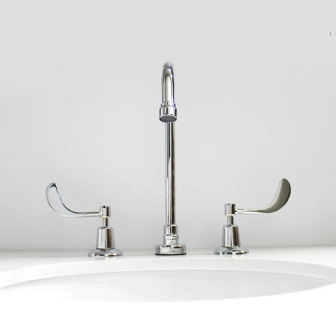 Commander Gooseneck 8 Inch Widespread Lavatory Faucet Polished Chrome With Lead Free Brass Construction No Fuss 0.5 Gpm Flow