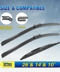 Direct Fit Front And Rear Windshield Wiper Blades For 2013 Through 2022 Buick Encore with J-Hook and Push Button connectors.