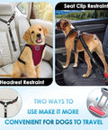 Adjustable Dog Car Seat Belt With Bungee Cord And Universal Headrest Mount, 2 Pack Pet Travel Safety Harness For Road Trips, Secure Quick Snap Buckle featured with headrest and seat clip restraint for safe travels.