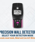 Wall Scanner Stud Finder 4 Modes Detector LCD Display Metal Wood Wire showing front view with buttons on a light background.