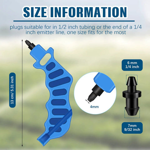 Size guide for Drip Irrigation Hole Punch Tool For One Quarter Inch Fittings With 50 Goof Plugs End Caps Easy Punch And Plug Kit