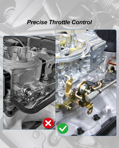 Holley Carburetor Throttle Ball Stud 20-2 Replacement Kit For Precise Smooth Throttle Control In Cars And Small Engines, Easy Install With Multiple Styles To Fit Holley Carburetors And General Equipment Repair. image of carburetor throttle linkage setup with correct and incorrect fit