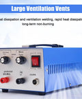 Pro Grade Jewelry Spot Welding Machine Kit With Auto Welder Foot Switch Stand And Tweezers For Precise Ring Mouth Welds And Easy Jewelry Repairs 80A Power showing control knobs and vents.