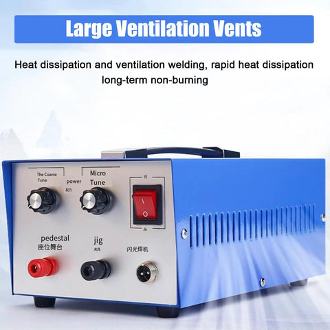 Portable Jewelry Spot Welder Kit With Automatic Welding Machine, 30 Amp, showing large ventilation vents for efficient cooling.