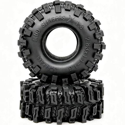 1.3 Inch RC Crawler Tires Mud Slingers X Soft Sticky Compound For 1/24 And 1/18 Scale Rigs, 72mm By 28mm, high traction tread design