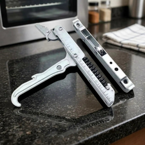 Heavy Duty Oven Door Hinge Replacement Built Like A Tank For Smooth Stove Operation And Top Shelf Kitchen Appliance Repair With Solid Pivot Action on granite countertop.