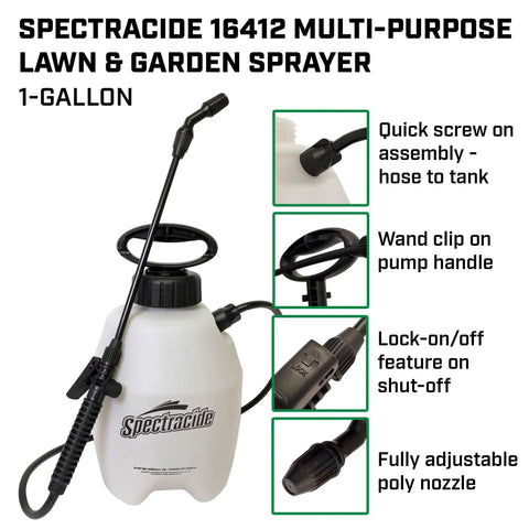 One Gallon Workhorse All Purpose Lawn And Garden Poly Tank Sprayer With Ergonomic Pump Handle Adjustable Cone Nozzle Translucent White Tank Made In USA