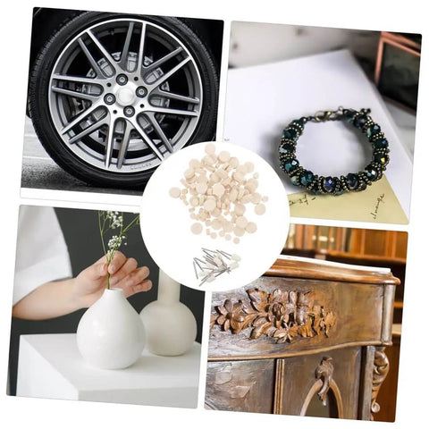 Pro Grade Wool Buffing Wheels Set With Mandrel Shaft And Wool Felt Polishing Pads Kit For Rotary Tools with automotive, jewelry, and wood surfaces visible