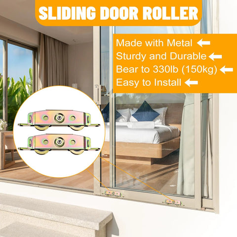 Heavy-Duty Sliding Glass Door Rollers Kit With Ball Bearings For Smooth Movement Zinc Plated Iron Patio Rollers Replacement Universal Fit For Wood Vinyl Aluminum Frames Includes 1-1/4 Inch Steel Wheels 2 Pack