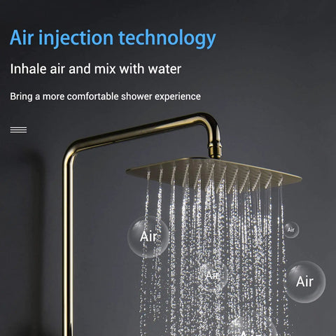UBNMIUBV Shower Head -Pe Rain Shower System Thermosshower Combo Set Wall Mounted Gold faucet with air injection technology.