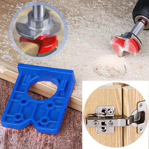 This Heavy Handed 35mm Concealed Door Hinge Drilling Jig Kit Delivers Laser Precision With Rugged Alloy Bits for perfect hinge installation.