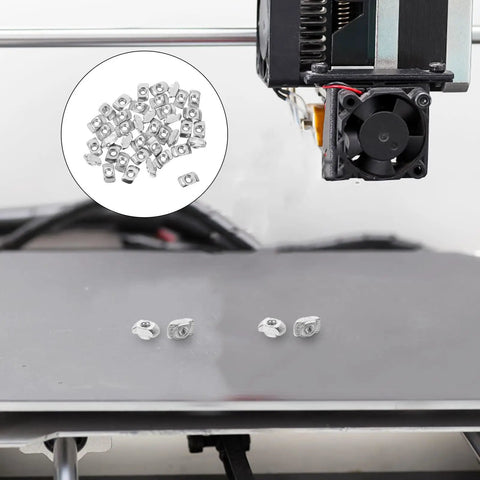 Kick 3D Printing Up A Notch With These 40 Hammer Head M3 Carbon Steel T Slot Nuts in a 3D printer setup.
