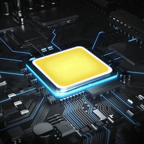 Close-up of a bright yellow LED chip on a circuit board, showcasing technology in JUDYSSY Outdoor Waterproof Solar Street Light Led Wall Light.