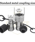 Two-piece ISO A tractor hydraulic quick-disconnect dust caps and female plug covers; metal fittings, black