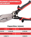 Toolwiz sheet metal crimping tool with black and red ergonomic handles for 24-26 gauge ductwork