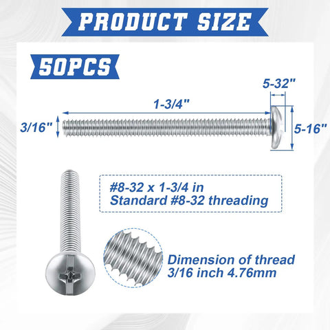 Diagram showing dimensions and threading of Bulk Pack 8-32 X 1-3/4 Inch Zinc Plated Cabinet Knob And Pull Machine Screws Kit.