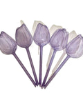 Pink Tulip Watering Globes For Indoor And Outdoor Plants Self Watering Bulbs That Slowly Release Water To Keep Pots Hydrated For 7 To 14 Days No Fuss Easy Care For Busy Plant Parents In A 2 Or 4 Pack, 5 purple tulip-shaped plastic bulbs
