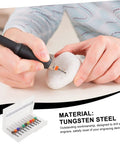 Hands using 30 Piece Tungsten PCB Drill Bit Set for Hand Drill and Jewelry Making on a stone, tungsten steel bits visible.