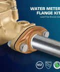 All In One Bronze Water Meter Hardware Kit With 1 1/2 Inch FIP Connection Includes 2 Flanges Close-up