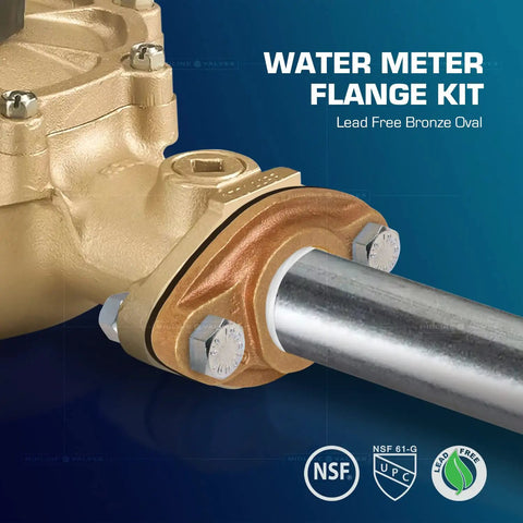 All In One Bronze Water Meter Hardware Kit With 1 1/2 Inch FIP Connection Includes 2 Flanges Close-up