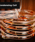 Large Capacity Cold Brew Coffee Maker Tower With 1000ml Vertical Glass Carafe And Solid Wood Stand showing a condensing coil for rich flavor.