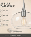 HXXLFONEDP Glass Pendant Light for Kitchen Island, 10 Inch, Brushed Nickel with E26 bulb compatibility and open-bottom design.