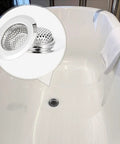 Real Heavy Hitter Stainless Steel Tub Drain Strainer And Shower Hair Catcher visible in bathtub, preventing hair blockage.