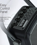 70W Portable PA Voice Amplifier control panel with settings for classrooms, public speaking, karaoke; rugged metal black S100