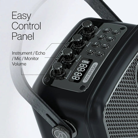 70W Portable PA Voice Amplifier control panel with settings for classrooms, public speaking, karaoke; rugged metal black S100