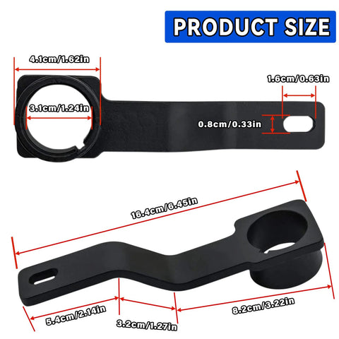 Crankshaft/camshaft positioning tool kit (2+1) in black metal; two-piece set with circular clamp and curved lever