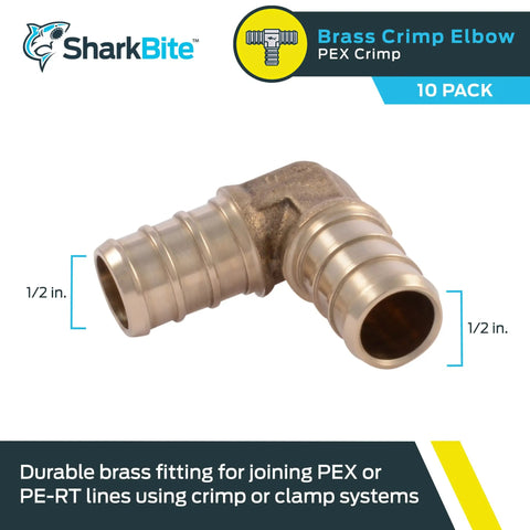 Half Inch Crimp 90 Degree Brass Plumbing Elbow Fitting Pack Of 10 For PEX And PE RT Tubing Lead Free Build Full Flow image