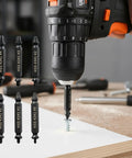 Six Piece Damaged Screw Extractor Set For Easy Out Bolts, Stripped Screw Remover Tool, And Stud Removal with drill in action