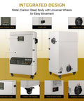 Hearty Fume Extractor With 5 Layer Hepa Carbon Filter And Spark Arrester, showcasing the metal body with wheels and digital display.