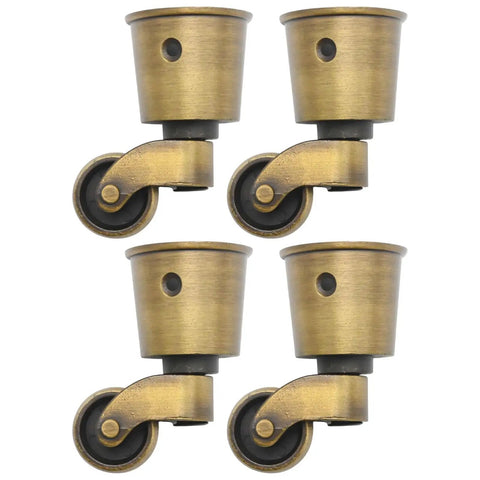 Four Piece Antique Brass Furniture Casters Crafted From Solid Cast Zinc Alloy Featuring Hella Smooth 360 Degree Swivel Rollers.