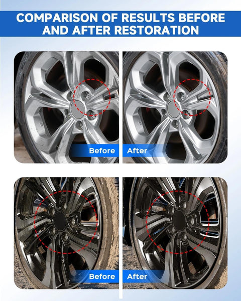 Comparison of wheel scratches before and after using Gray Charcoal Wheel Scratch Repair Pen For Honda Vehicles