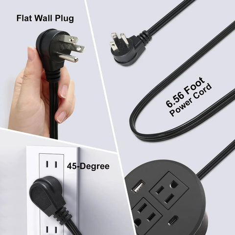 Keep Your Desk Legit Tidy With This 3.15 Inch Flush Mount Power Grommet Featuring Usb C Pd 20W And Usb A 10W Ports For Hella Quick Thirty Watt Fast Charging Any Day. 6.56 foot power cord with flat wall plug.