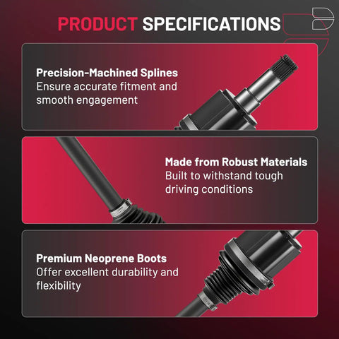 CV Axle Shaft Assembly Front Left And Right Replacement For Buick LaCrosse 2010 2016 Buick Regal 2011 2017 Cadillac XTS 2013 2019 Chevrolet Impala 2014 2020 Upgraded Drive Shaft For Smooth Quiet Ride. product specifications close-up with neoprene boots