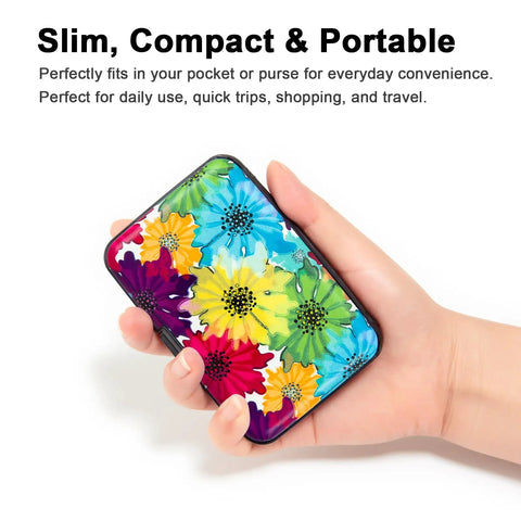RFID Blocking Metal Card Wallet For Men And Women Ultra Slim Aluminum Card Holder Compact EDC Card Case With Floral Motley Design