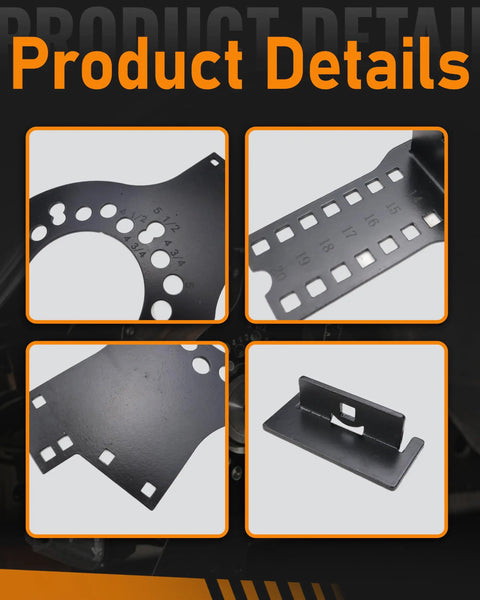 Product details of Universal 5 Lug Wheel Fitment Tool And Offset Simulator for Trucks and SUVs showing different angles and features.