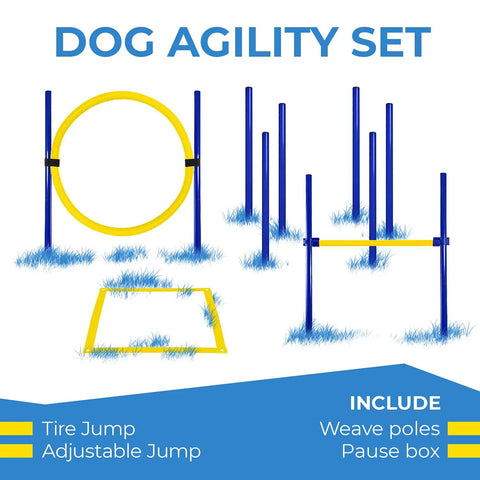 Dog Agility Set With Hoop Jump Weave Poles And Pause Box, Interactive Obstacle Course For Dogs, Easy Indoor Outdoor Training Gear