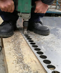Heavy Duty Carbide Hole Saw Kit For Stainless Steel With 7/8, 1 1/8, And 1 3/8 Inch Diameters, Integrated Pilot Bits in use