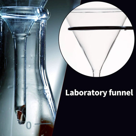 Four Piece Borosilicate Glass Funnel Set With 100mm 75mm 50mm And 40mm Diameters And Long Stems High Temperature Lab Grade Durable Chemical Resistant Reusable And Easy To Clean, laboratory funnel close-up