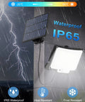 2 Pack Outdoor Solar Motion Lights With Remote, 3 Modes, 228 LED Flood Lights IP65 Waterproof on wall in stormy weather