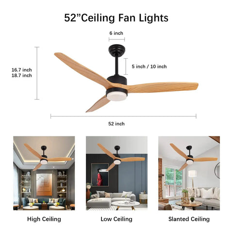Diagram of 52 Inch Ceiling Fan With Remote Control And Lights 3 CCT 22W Black Indoor Outdoor Ceiling Fan With 3 Wood Blades