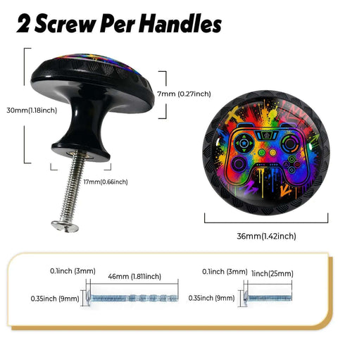 Four Pack Lit Neon Gamer Controller Cabinet Knobs Acrylic Round Drawer Knobs, size 1.37×1.10×0.66 inches and screws