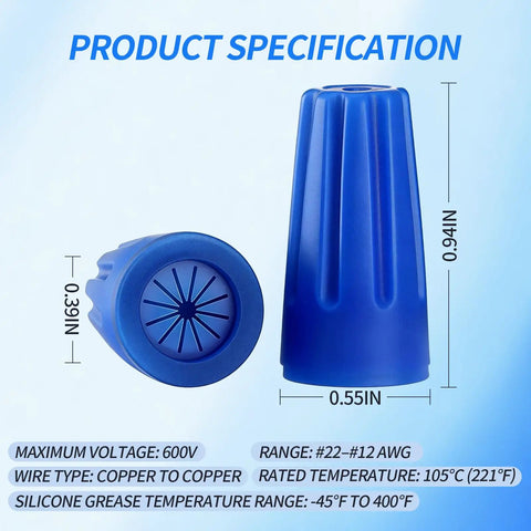 Blue Waterproof Wire Nuts Set For Outdoor Use Landscape Wire Connectors 22AWG To 12AWG Sealed Cable Nuts Product Specification